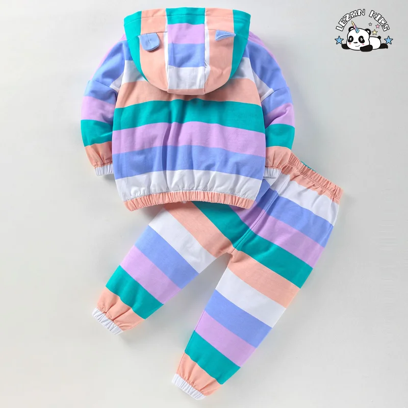 LEZONKIDS - Novo Design de Conjunto de Sweatshirt com Capuz e Manga Longa de Algodão com Decote Redondo para Meninas de 2 a 14 anos